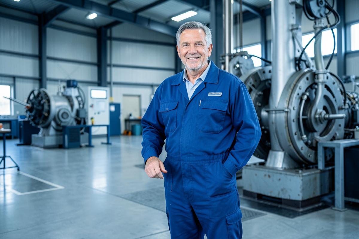 Engineering executive in a drilling equipment workshop